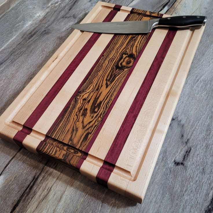 Cutting Board Zebra Wood, Purple Heart, and Maple